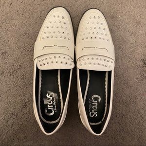 White Loafers with Silver Studs